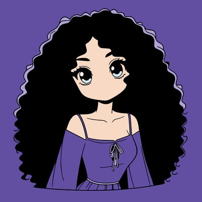 a black anime girl with long afro hair