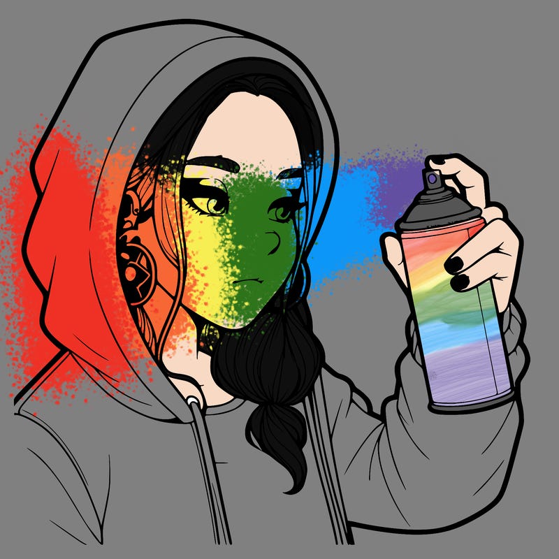 a realistic girl, spray painting