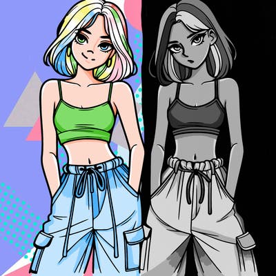 two girls with crop top with baggy pants