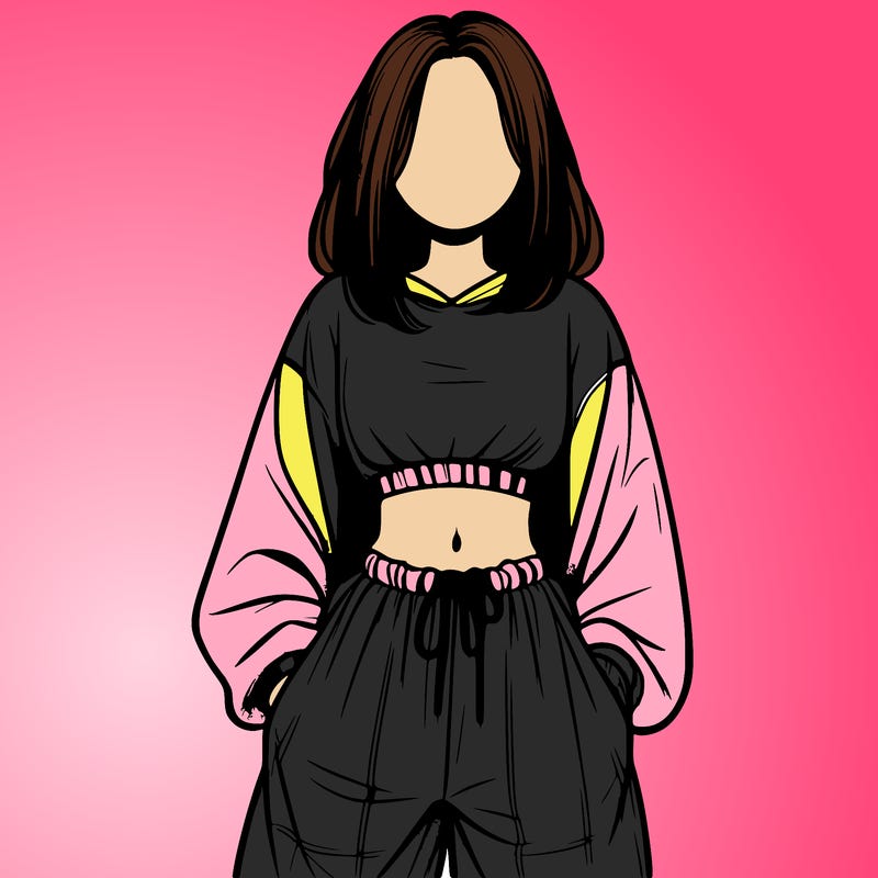 realistic girl faceless with baggy pants and a crop top