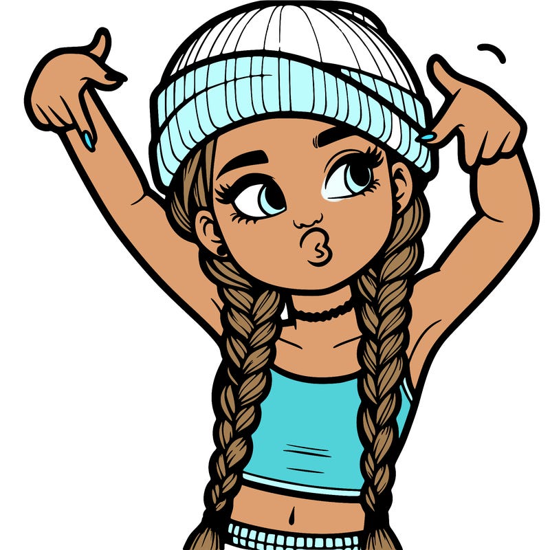 realistic teenage girl with braids and a beanie and crop top doing 🫶🏼