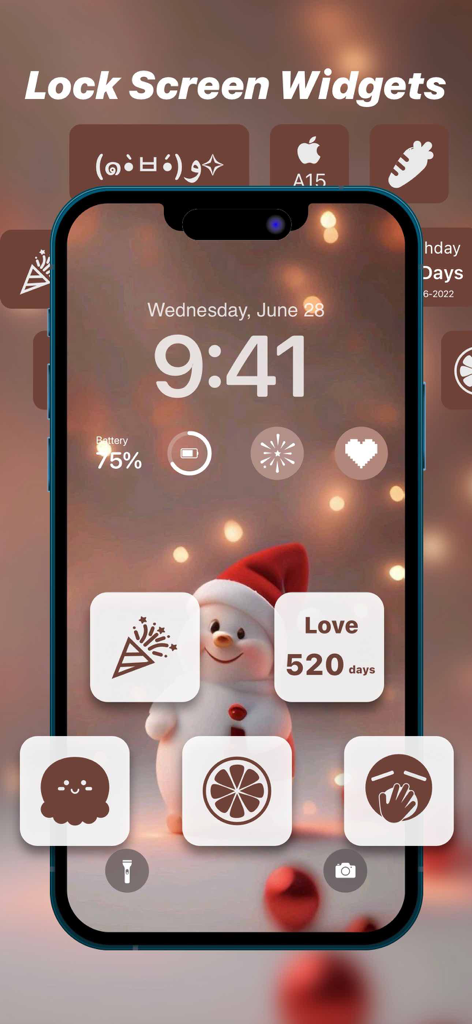 Live Wallpapers & Theme - NEXT - iPhone lock screen with custom aesthetic widgets and a cute snowman wallpaper