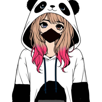 realistic girl in panda hoodie