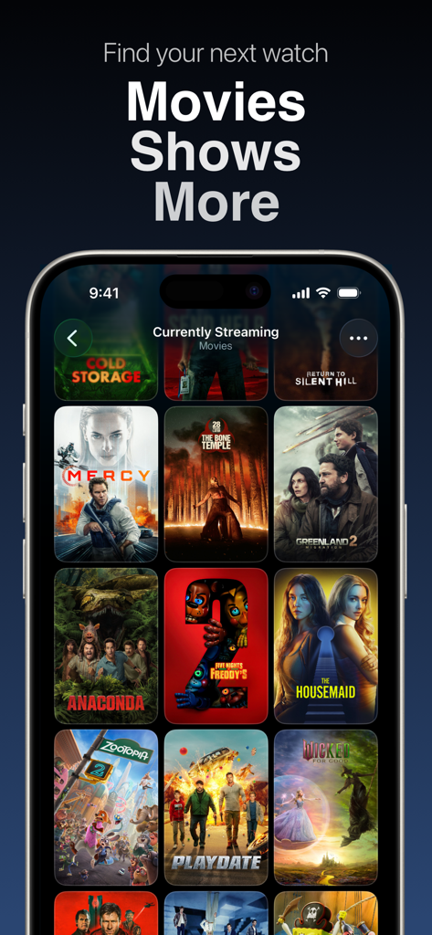 Binge: Movies and Shows - Pantalla de inicio de la aplicación Binge mostrando una cuadrícula de pósters de películas y series