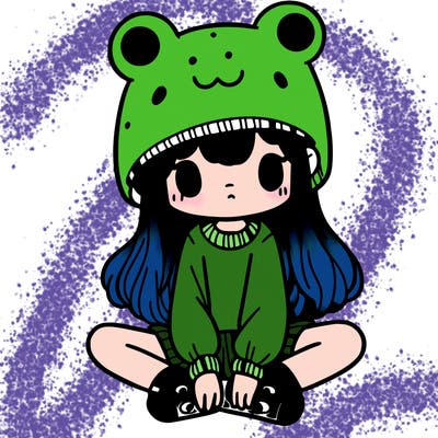 a girl wearing a frog hat and some frog socks