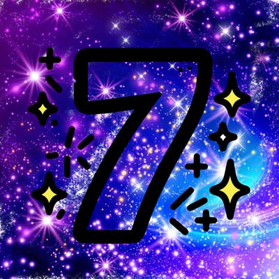 number 7 with sparkles around