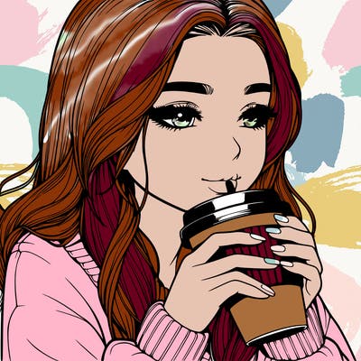 realistic girl drinking coffee