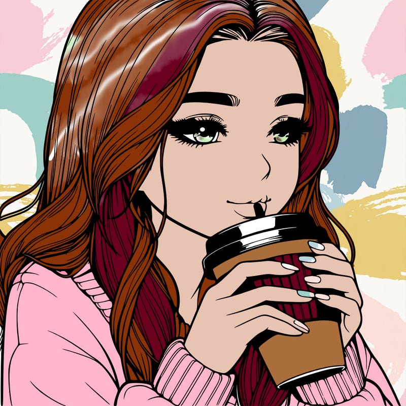 realistic girl drinking coffee