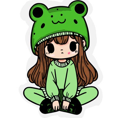 a girl wearing a frog hat and some frog socks