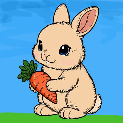 realistic bunny with carrot in its hands