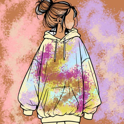 realistic girl with a oversized sweatshirt on and a bun