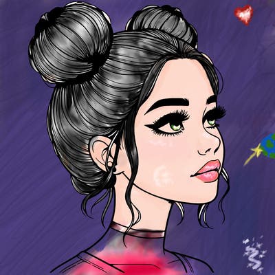 realistic girl with buns on the top of her head