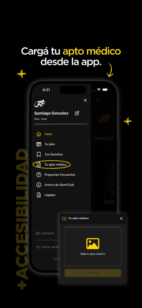 SportClub - SportClub app interface for uploading a medical clearance certificate