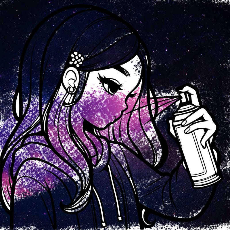 a realistic girl spray painting