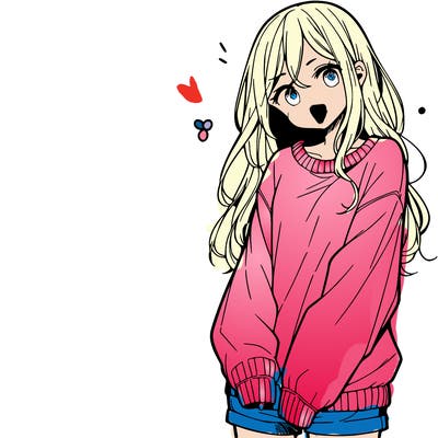 manga teen girl  in a sweater and baggy pants