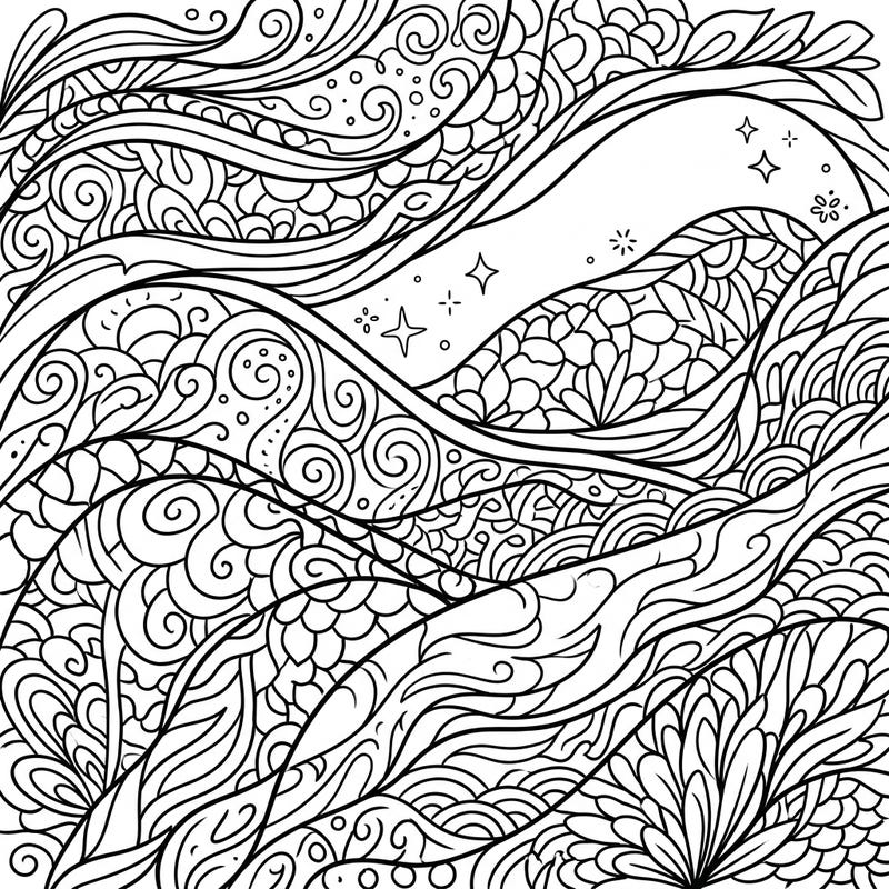 Explore the beauty of abstract art with this mesmerizing landscape coloring page. Its flowing lines and detailed patterns offer a wonderful opportunity for creative expression and mindful relaxation.