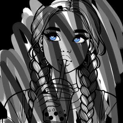 realistic girl with braided hair drinking boba