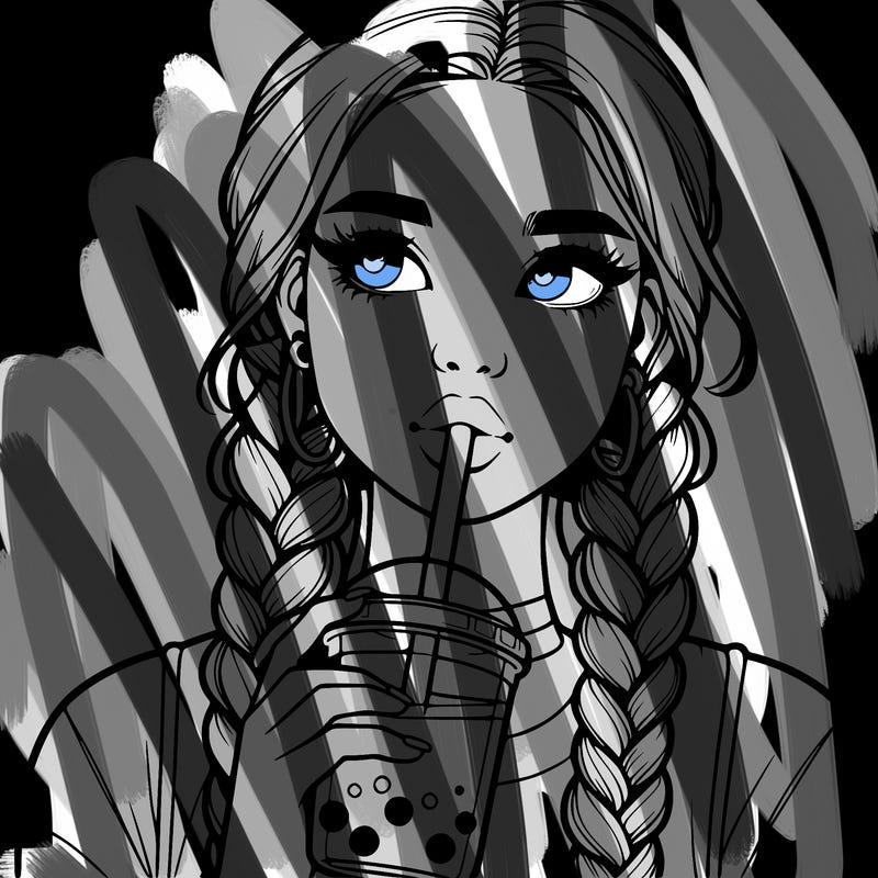 realistic girl with braided hair drinking boba