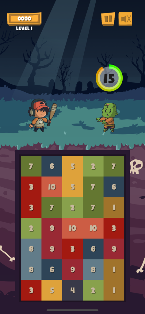 The Math Zombie - A cartoon boy facing a zombie above a colorful grid of numbers in a mental math game.