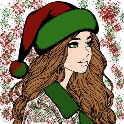 realistic girl in santa hat