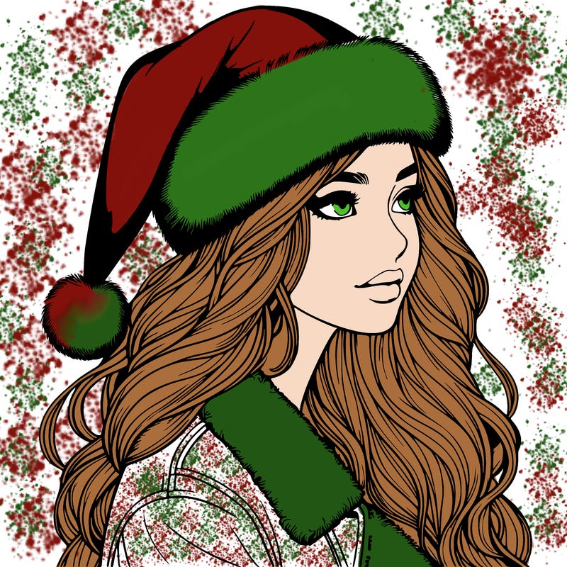 realistic girl in santa hat