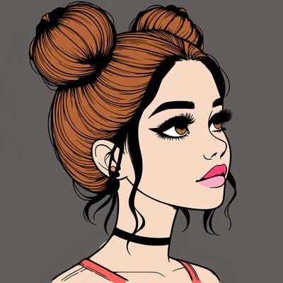 realistic girl with buns on the top of her head