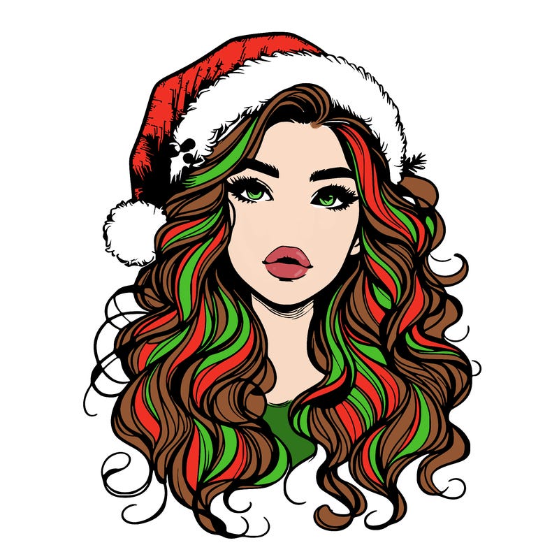 realistic christmas girl with wavy hair and lips