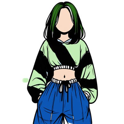 realistic girl faceless with baggy pants and a crop top