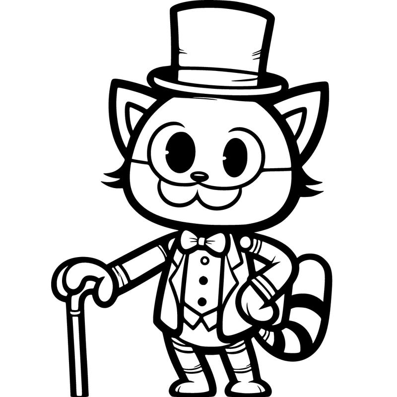 a cat animatronic with a cane wearing a top hat
