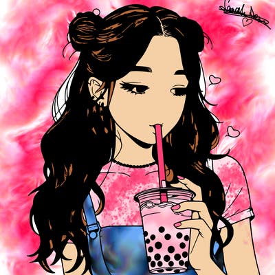aesthetic realistic girl with boba
