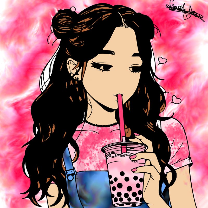 aesthetic realistic girl with boba