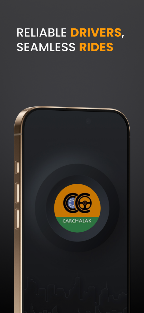 CarChalak - Pantalla de inicio de la aplicación CarChalak mostrando el logo y el eslogan: conductores confiables, viajes fluidos.