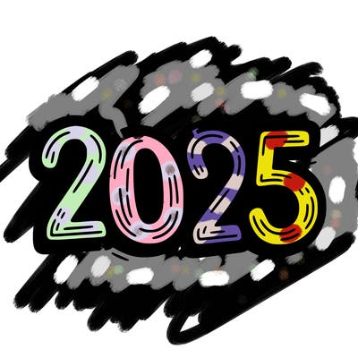 one line scrawled numbers sketch design “2025”