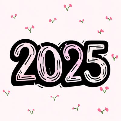 one line scrawled numbers sketch design “2025”