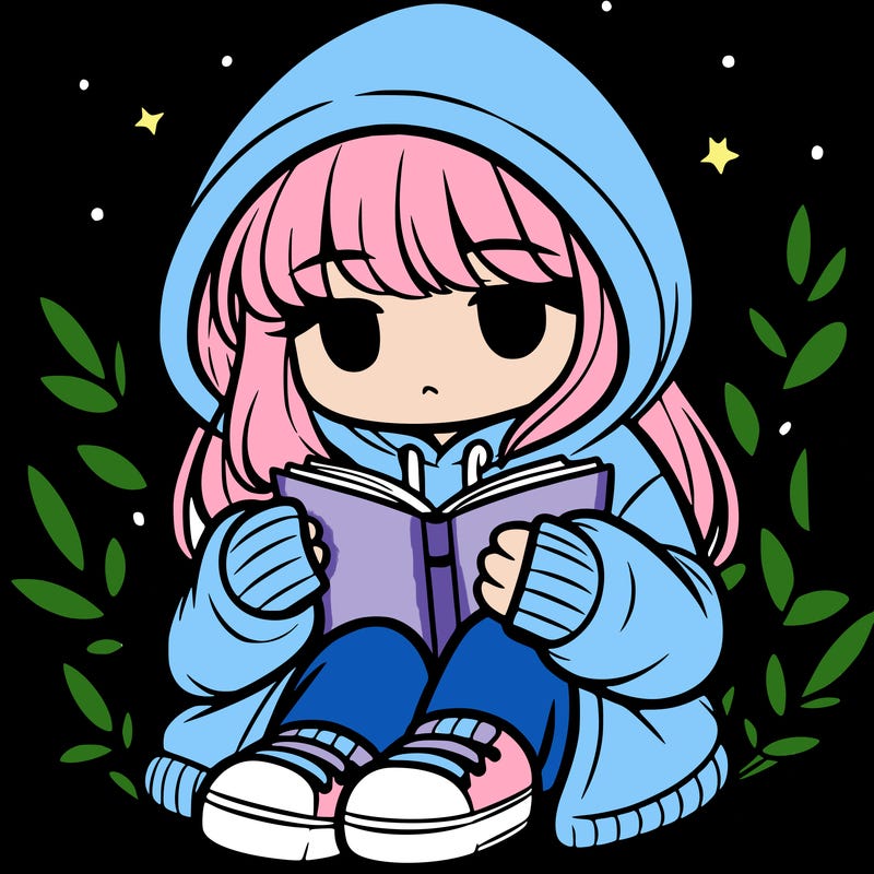 girl in oversized hoodie reading a book