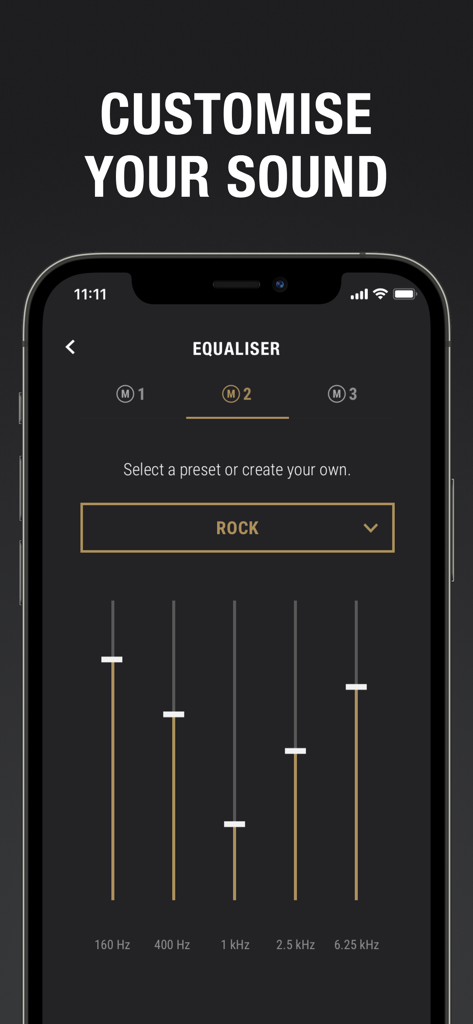Marshall Bluetooth - Marshall Bluetooth app equalizer screen for custom sound adjustment