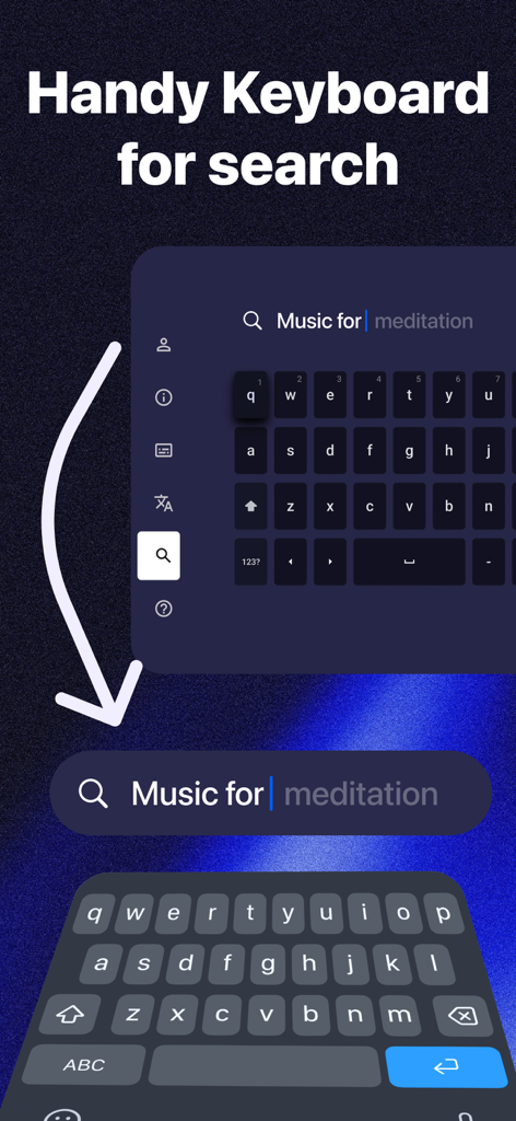 The Remote Control for TV: хТV - xTVリモコンアプリを使用して、iPhoneのキーボードでテレビのコンテンツを検索している様子