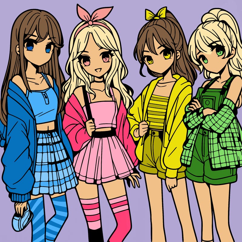 teen manga girls group of 4