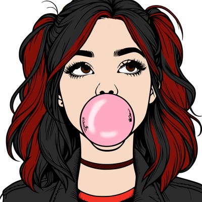 realististic girl blowing bubble -gum