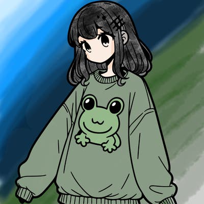 girl wearing frogging sweatshirt