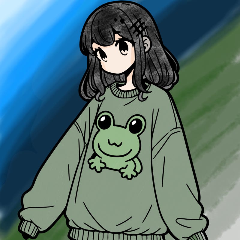 girl wearing frogging sweatshirt