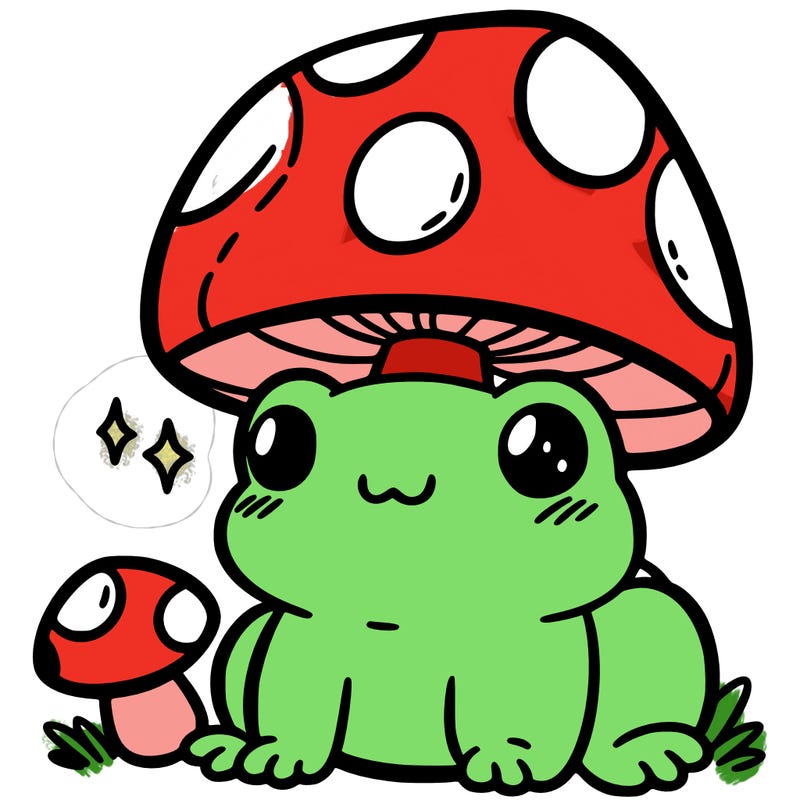 a cute frog with a mushroom hat