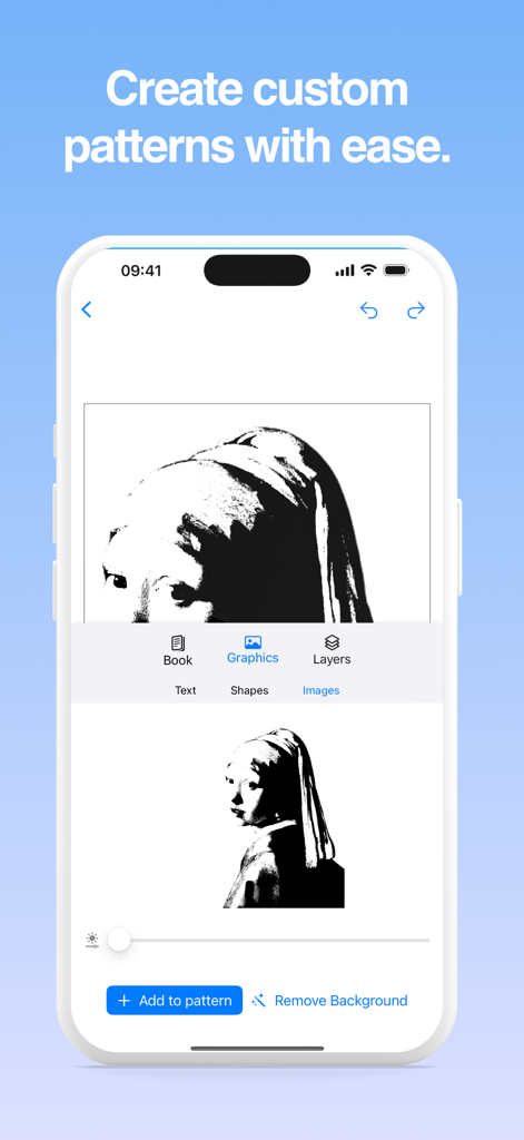 Book Art Pattern Maker - Mobile app interface showing how to create a custom book folding pattern from an image of a woman