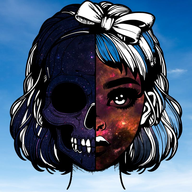 realistic girl with half skull mask