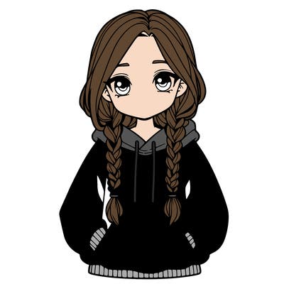 a realistic girl with a oversized hoodie and she has braids