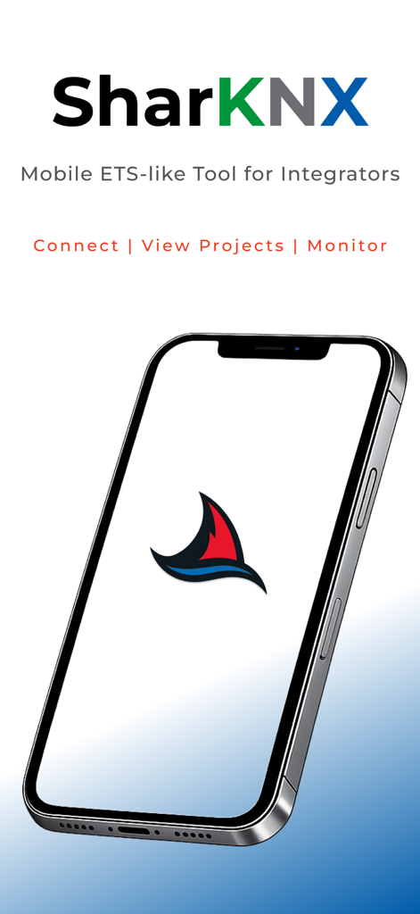 SharKNX - Pantalla de inicio de la aplicación móvil SharKNX para que los integradores KNX se conecten, vean proyectos y monitoricen el tráfico del bus