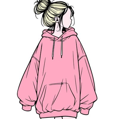 realistic girl with a oversized sweatshirt on and a bun