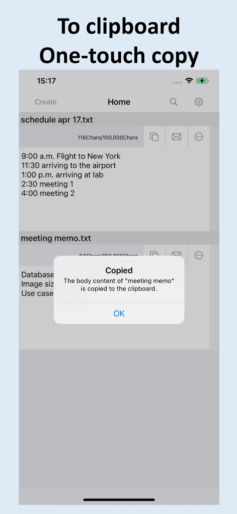 txt-maker: Create a .txt file - Txt-maker app showing one-touch copy to clipboard feature