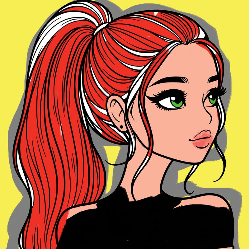 a beautiful and realistic girl with a high pony tail
