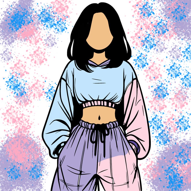 realistic girl faceless with baggy pants and a crop top